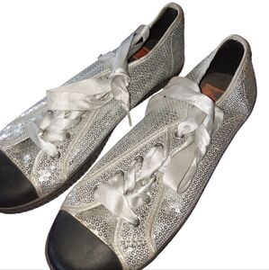 Women's Silver Sneakers with Black Accents Sz 8